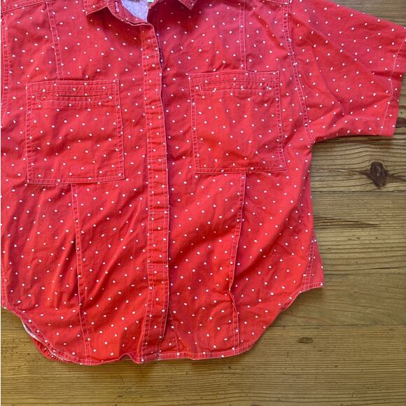 Chaus Sport 90s red white polka dot short sleeve button up womens shirt SIZE M - Picture 2 of 5
